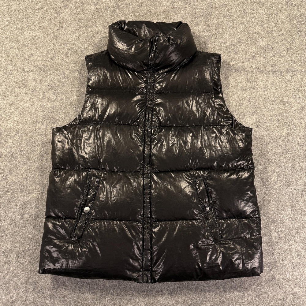 Lord & Taylor Puffer Vest‎ Womens Medium Black Down Quilted Shiny Sleeveless